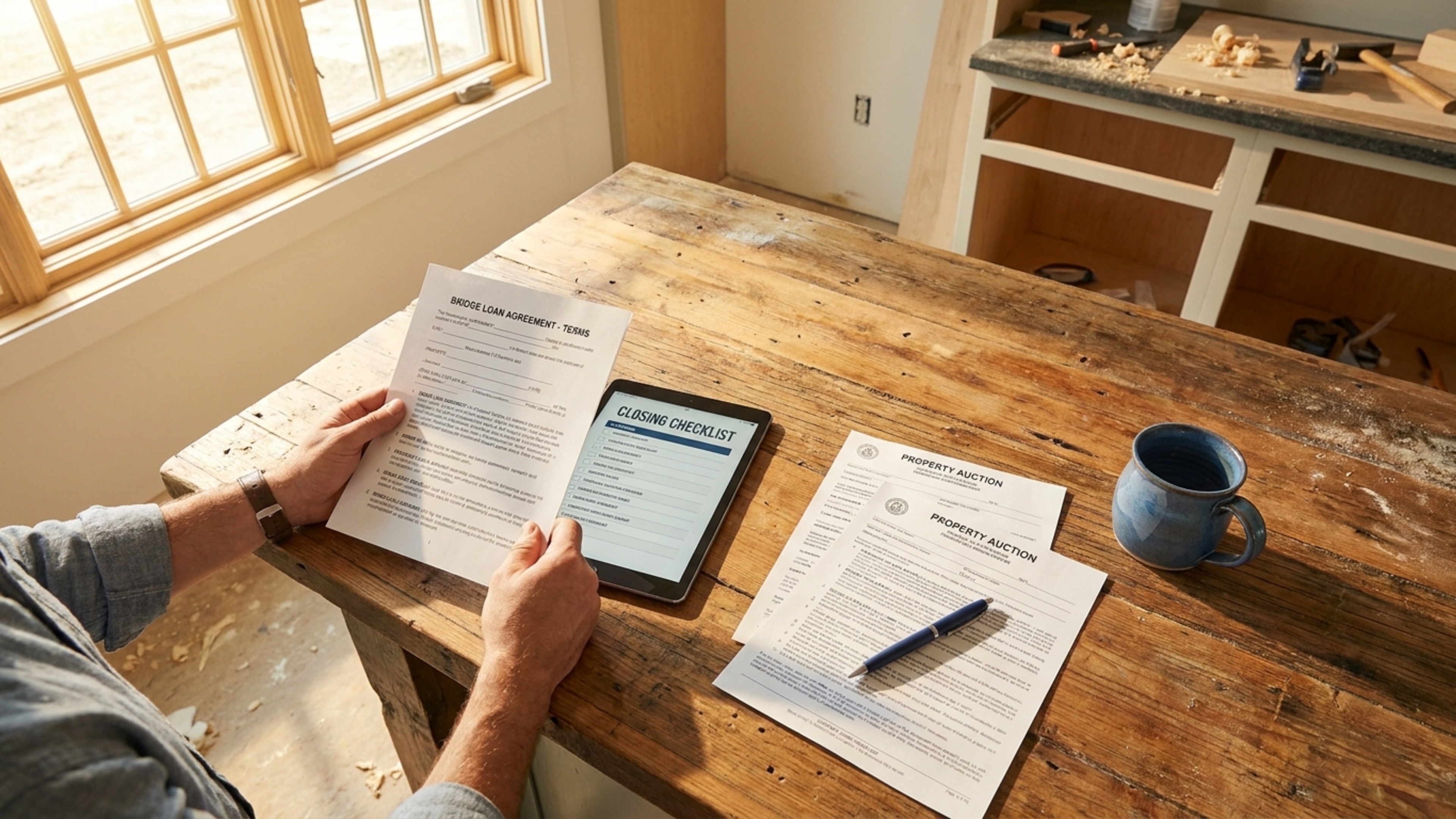 A professional investor reviewing property documents in a modern, well-lit office setting.