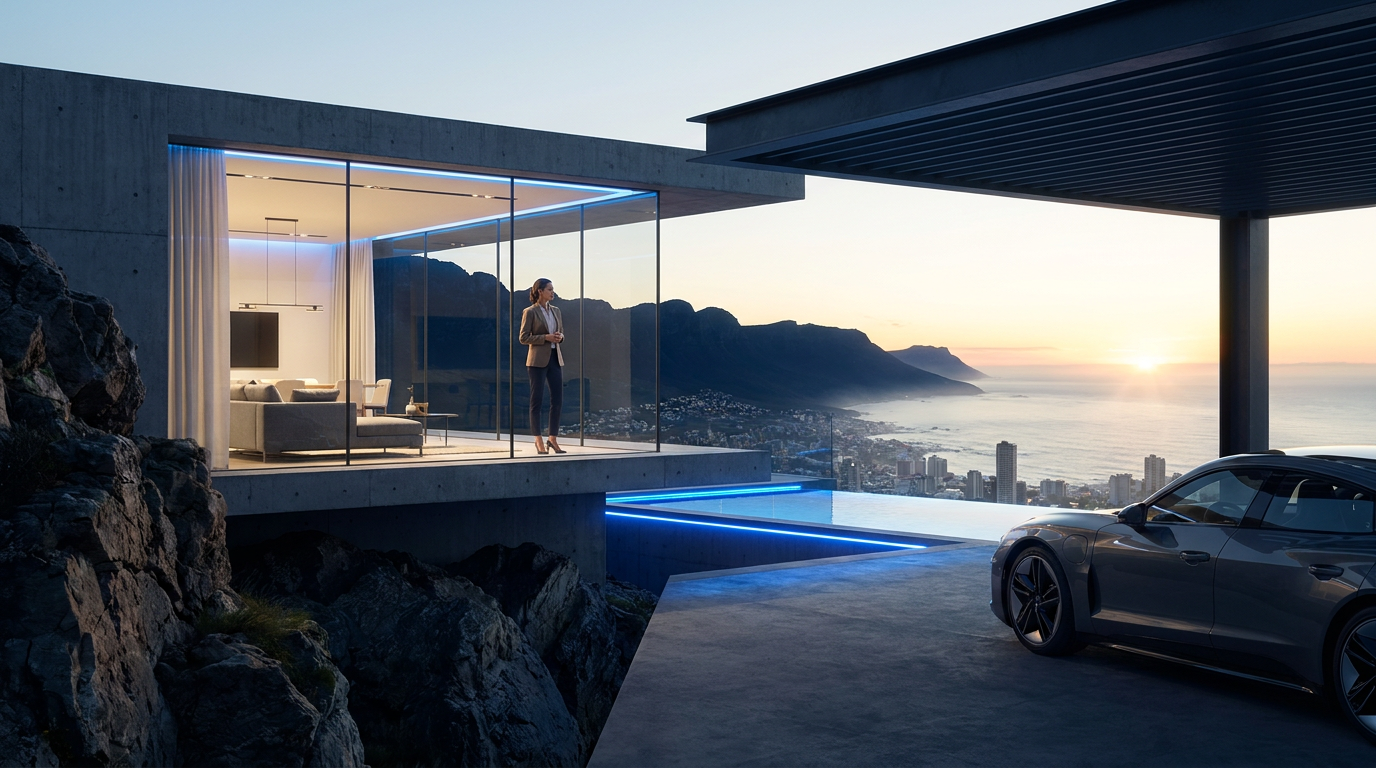 A modern, minimalist office space with a laptop and financial documents, representing professional real estate investing.